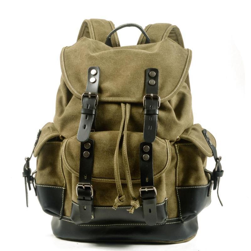 Herren Vintage Outdoor Canvas Nähte Leder Multi-Pocket Rucksack 19083234Y