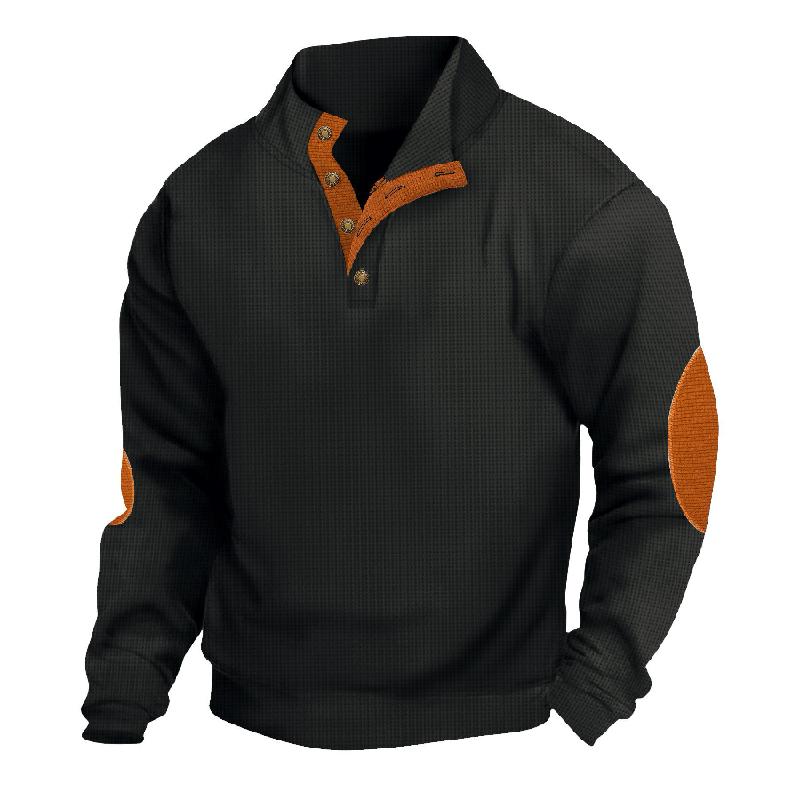Felpa da uomo casual con colletto rialzato e motivo waffle 48501658X