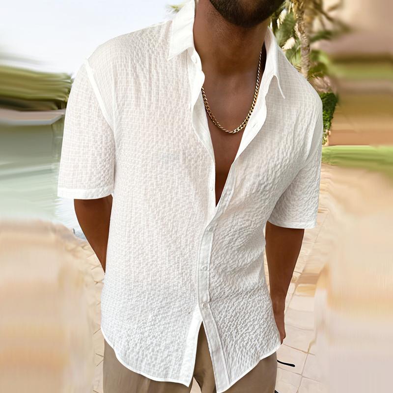 Camisa casual de manga corta con solapa lisa para hombre 91342146Z