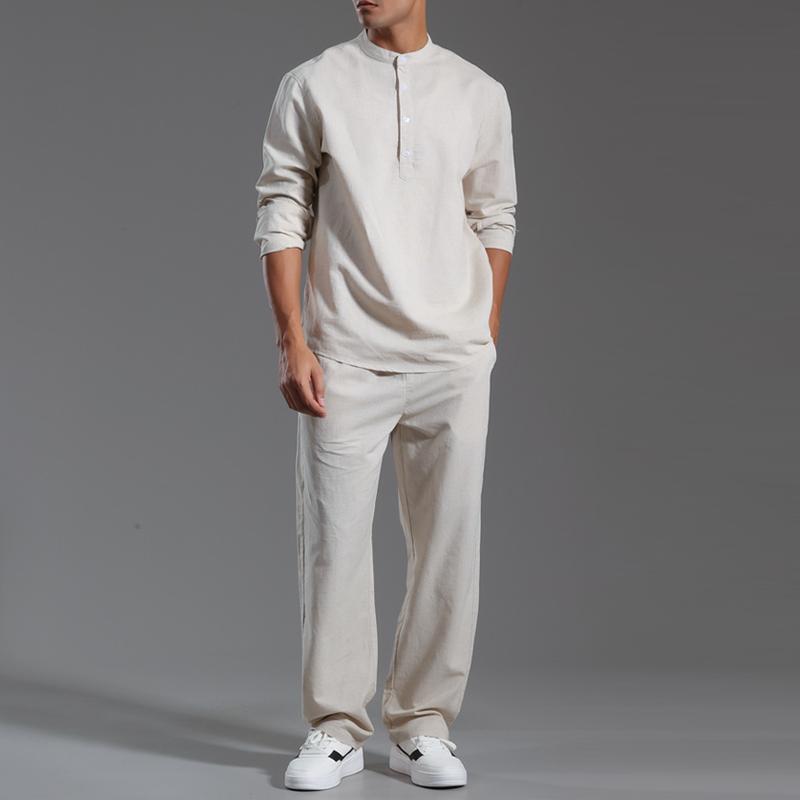 Hombre Cuello Henley Cuello Henley Manga Larga Pantalones Casual Set 18150687Z