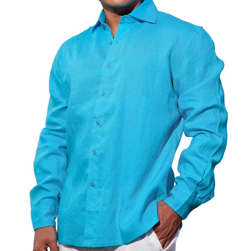 Men's Solid Color Lapel Long Sleeve Shirt 23998060X