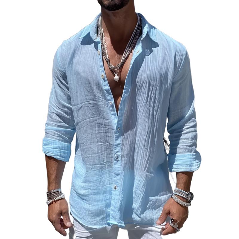 【Spedizione in 24 ore】Camicia casual da uomo in cotone e lino tinta unita a maniche lunghe 56362161X