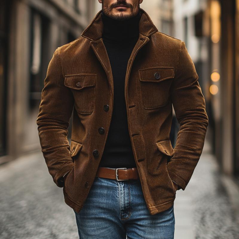 Giacca da lavoro ampia multitasche con risvolto in velluto a coste vintage da uomo 50158411M