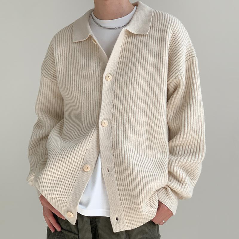 Cárdigan de punto de botonadura sencilla con solapas sueltas de color liso para hombre 54927594Z