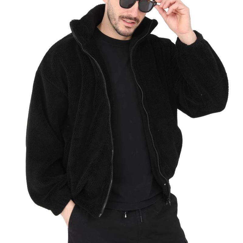Giacca da uomo in pelle di agnello con colletto in piedi con cerniera in tinta unita 64868037U