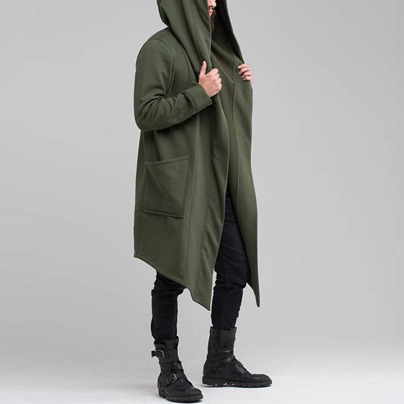 Per uomo Casual tinta unita Cardigan con cappuccio a maniche lunghe allentate di media lunghezza 08529757Z