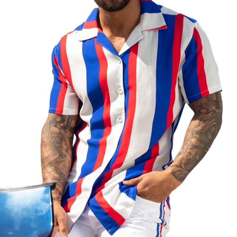 Camisa de manga corta con estampado de rayas para hombre 10411758Y