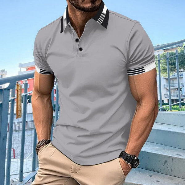 Men's Colorblock Lapel Button-Down Short Sleeve Polo Shirt 41219221Y