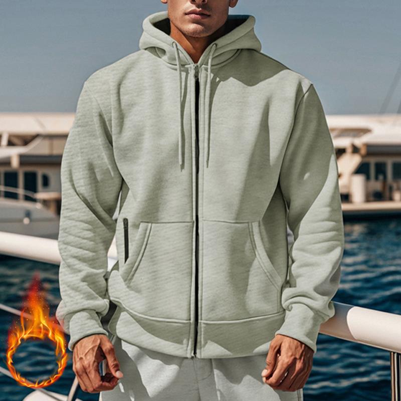 Men's Solid Color Plush Long Sleeve Zip Hoodie 35139061Z