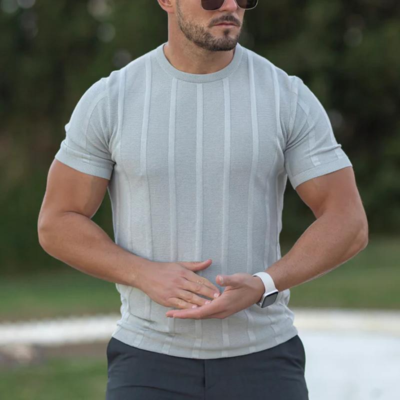 Maglia girocollo a righe tinta unita da uomo 38520651Z