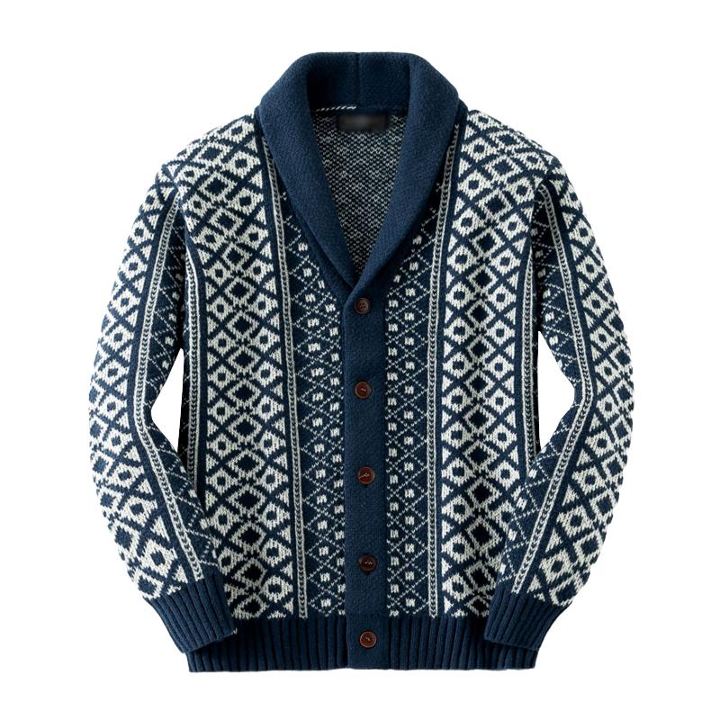 Vintage jacquard sjalkrage, enkelspent strikket cardigan for menn 28838853M