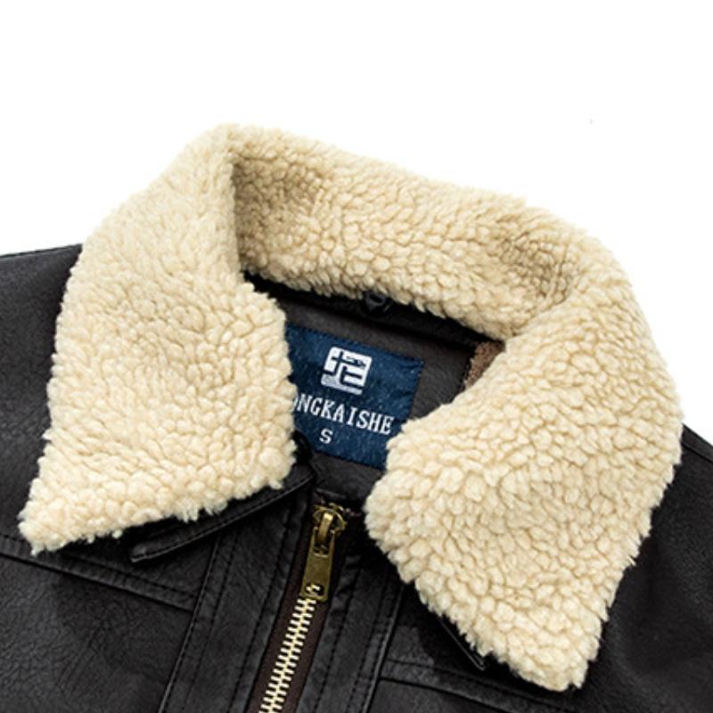 Chaqueta de cuero con solapa de felpa informal para hombre 18414490Y
