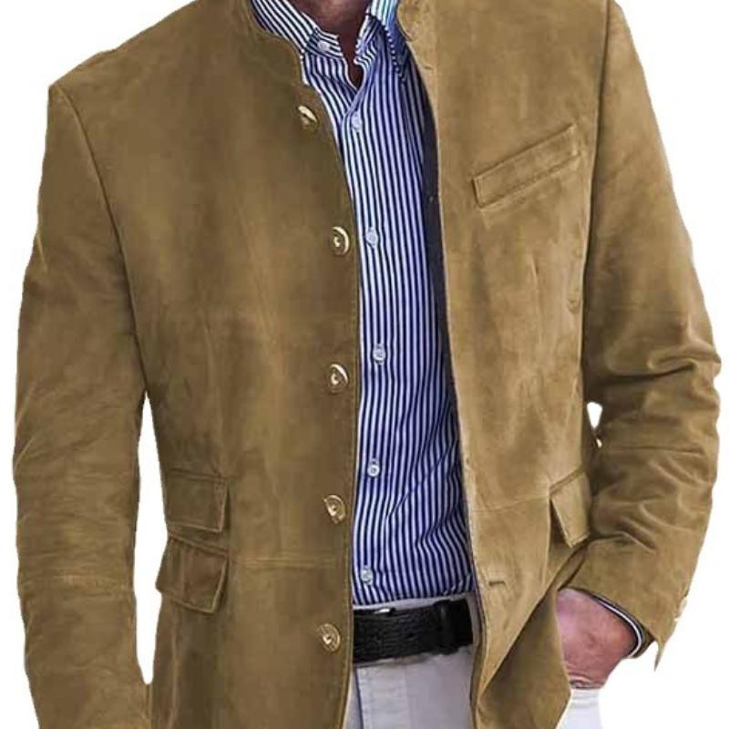 Blazer retro de hombre con cuello alto, botonadura sencilla, corte entallado y múltiples bolsillos 94502809M