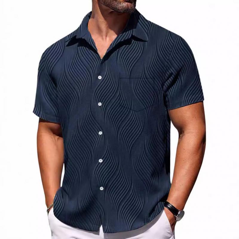 Camisa casual casual de manga corta y botonadura sencilla con solapa lisa para hombre 72288474Z