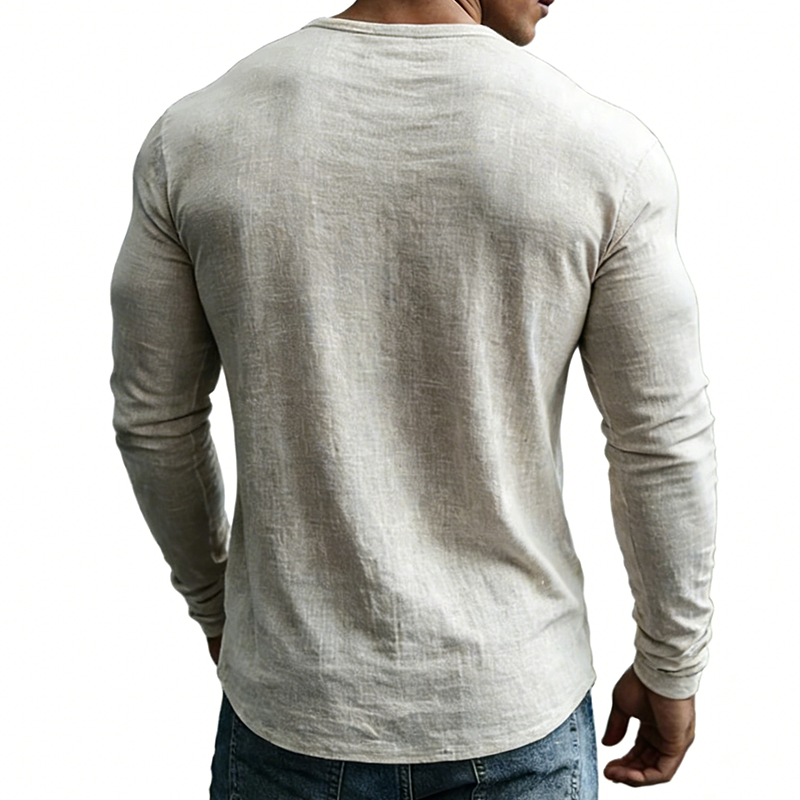 Men's Retro Casual Cotton Linen V-Neck Long-Sleeve Shirt MTZ1901A5TO
