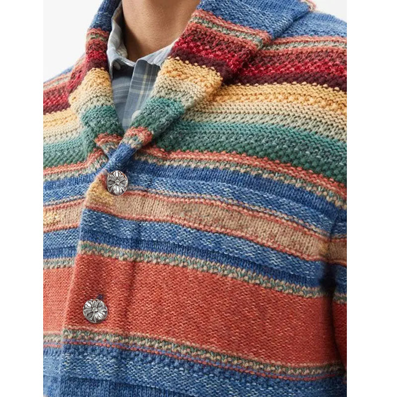 【Spedizione in 24 ore】Cardigan da uomo vintage con risvolto in jacquard colorblock arcobaleno 50270487Y