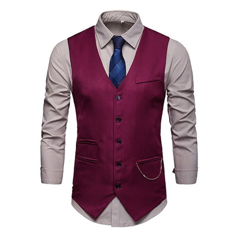 Chaleco de vestir con cuello en V y estampado liso para hombre 94317846M