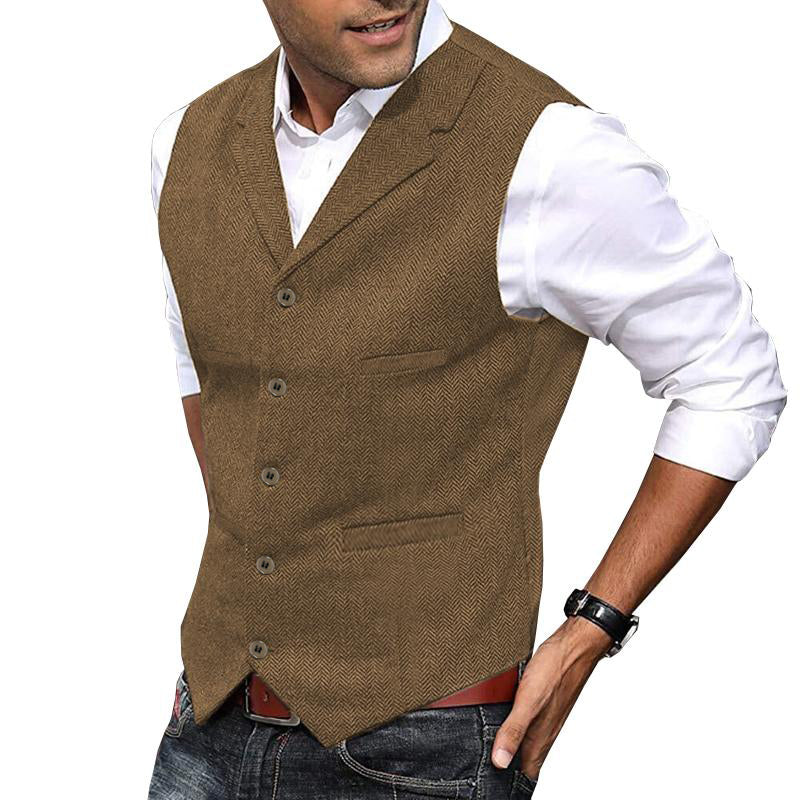 Vintage fiskebeinsjakke for menn, enkelspent slim fit dressvest 34062296M