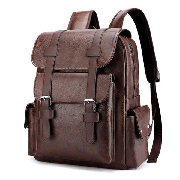 Vintage Fashion Leather Multi Pocket Backpack Brown Bag