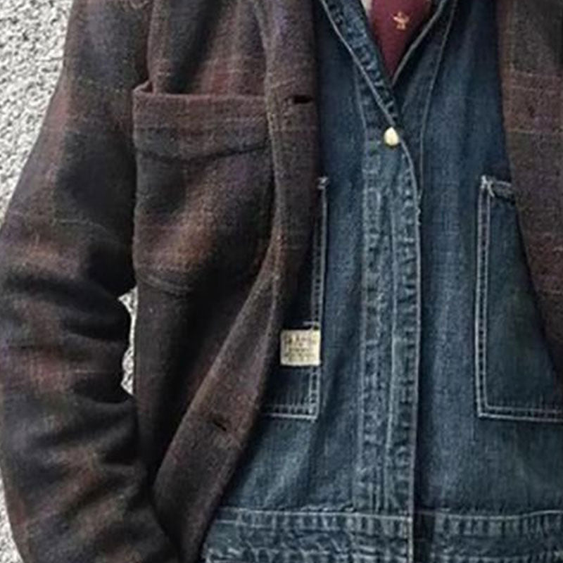 【Expédition 24 heures】Veste ample à carreaux rétro pour homme 84918520X