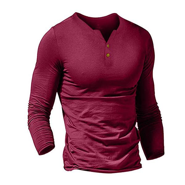 Mens Solid Color Long Sleeve 94029701W Wine Red / S Shirts & Tops