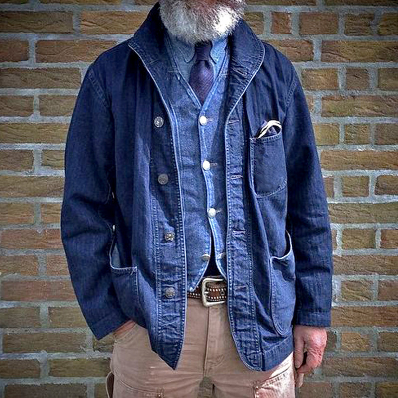【Expédition 24 heures】Veste fine multi-poches en denim vintage pour homme 34470147Y