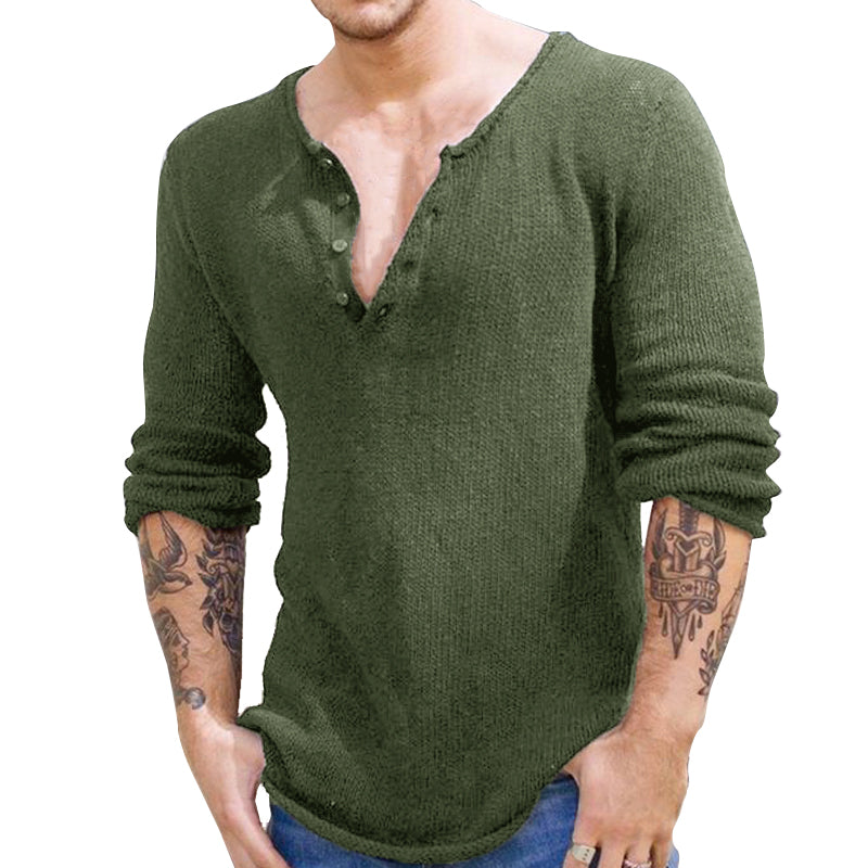 Suéter de manga larga con cuello en V y color liso para hombre 70257064Y