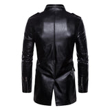 Men's Solid Color Stand Collar Leather Motor Jacket 40794811X
