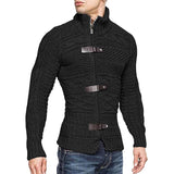 Men's Leather Button Turtleneck Long Sleeve Knit Jacket 05316226M