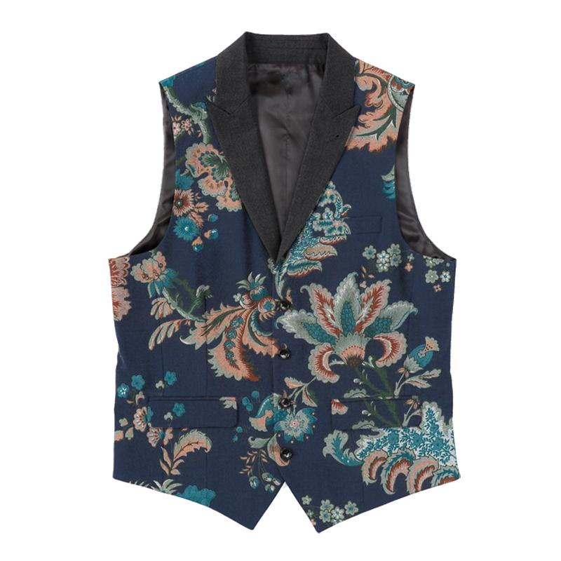 Gilet con risvolto e stampa floreale vintage da uomo 05466408X