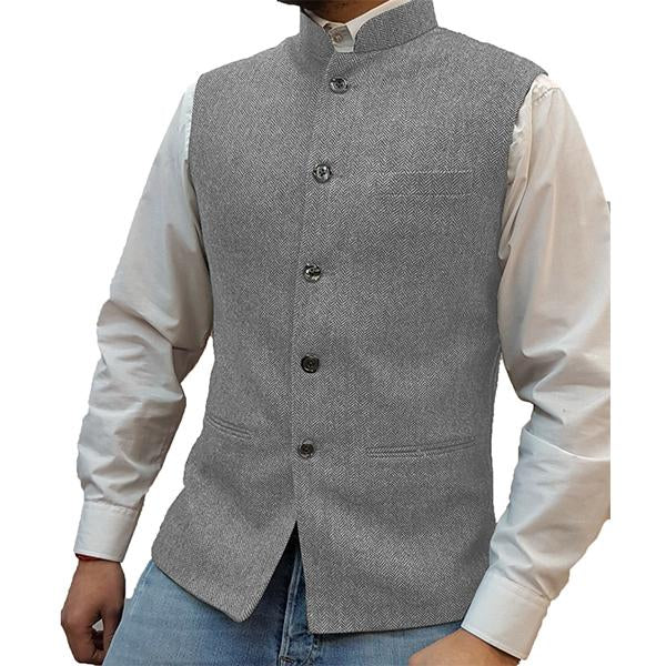Mens Stand Collar Herringbone Single Breasted Vest 76418897M Light Grey / S Vests