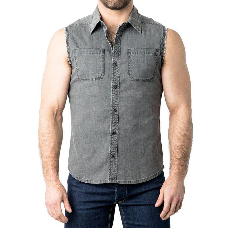 Camicia in denim senza maniche con risvolto vintage da uomo 59950566M