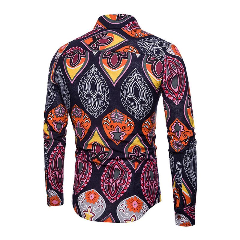 Camicia a maniche lunghe slim con stampa etnica vintage da uomo 52004520M