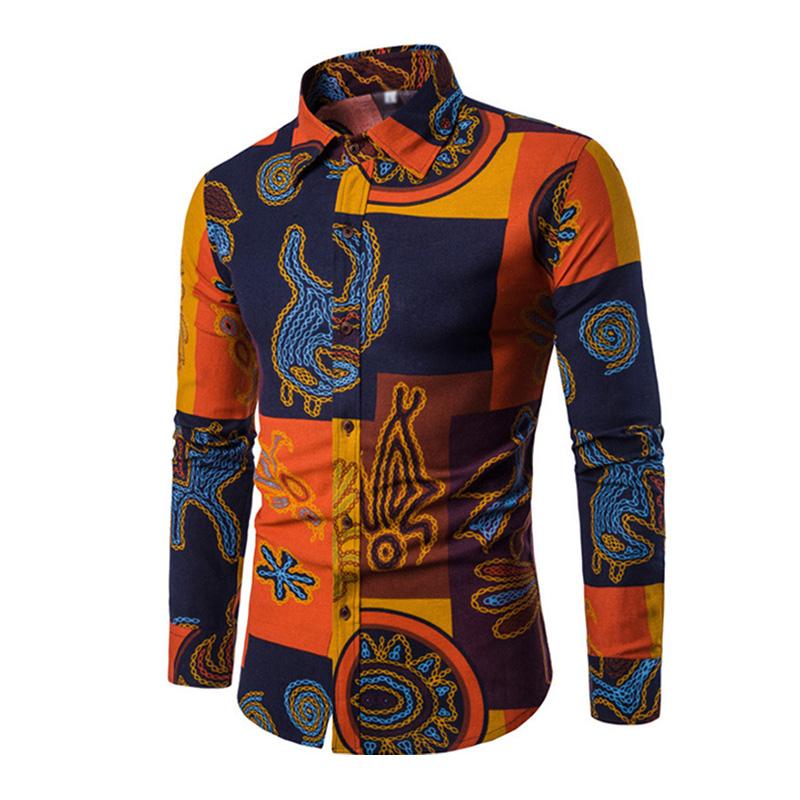 Camicia a maniche lunghe slim con stampa etnica vintage da uomo 52004520M