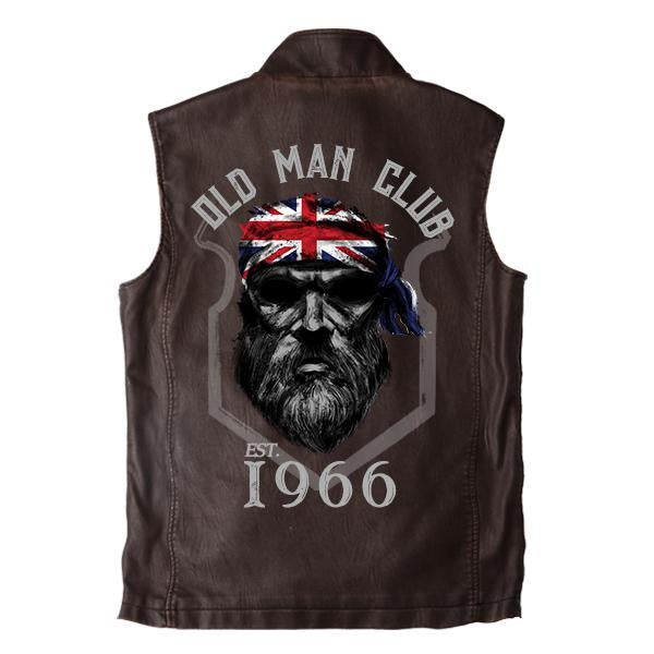 U.K. 1966 Old Man's Club Printed Leather Vest