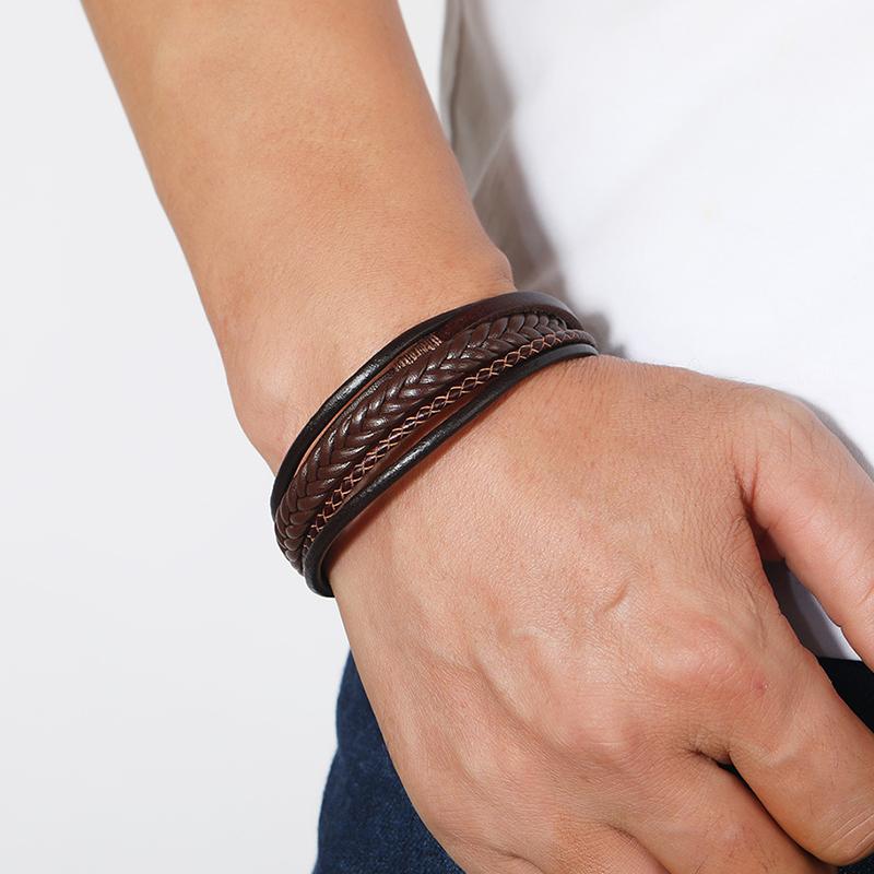 Pulsera de cuero con hebilla de aleación tejida a mano vintage para hombre 04375506M