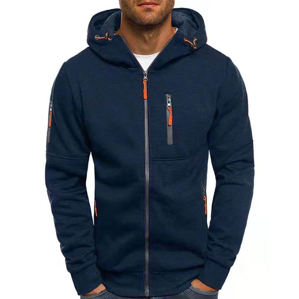 Herre fritidsjakke i bomullsblanding med glidelås, hette Slim Fit sportsjakke 87031331