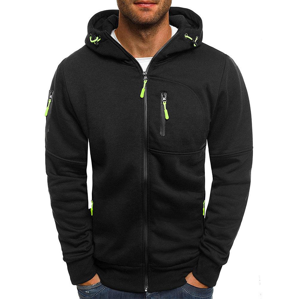 Herre fritidsjakke i bomullsblanding med glidelås, hette Slim Fit sportsjakke 87031331