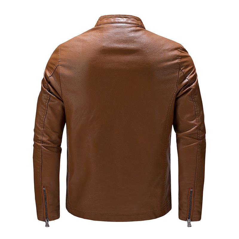 Men's Casual Stand Collar Leather Motor Jacket 37044301M