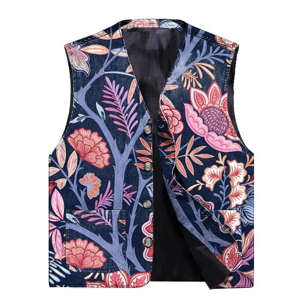 Gilet con scollo a V e stampa floreale vintage da uomo 77428957X