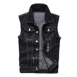Mens Casual Distressed Frayed Denim Vest 14987136M Black / S Vests