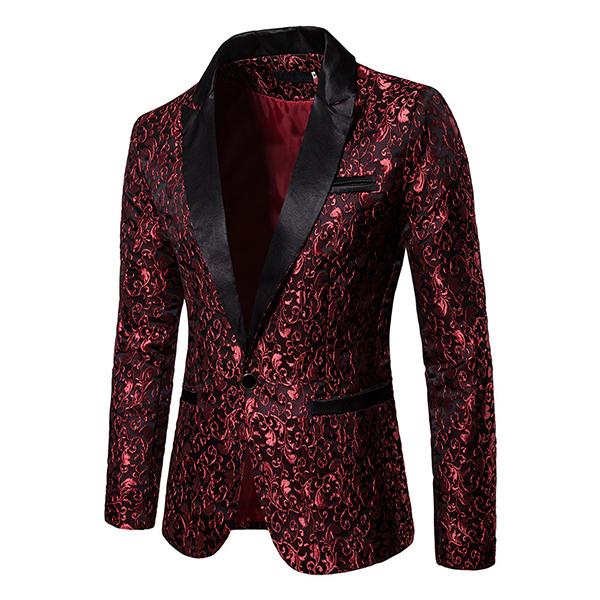 Herren-Blazer mit einem Knopf und Jacquard-Revers im Vintage-Stil 76533871M
