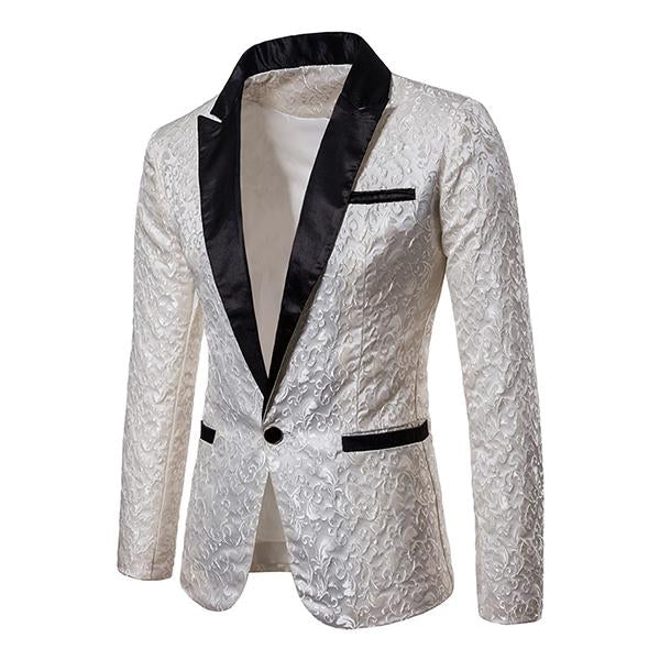 Herren-Blazer mit einem Knopf und Jacquard-Revers im Vintage-Stil 76533871M