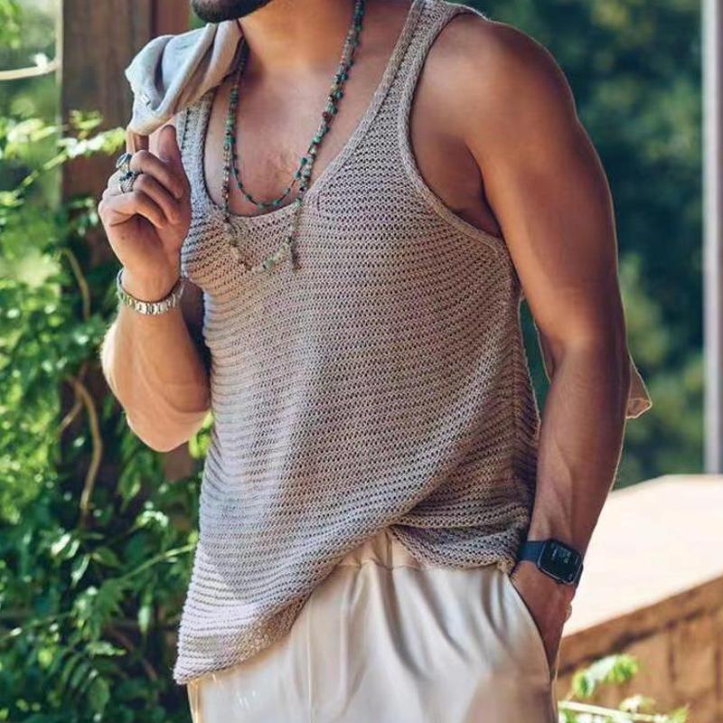 Camiseta sin mangas de punto de color liso informal para hombre 55936533Y