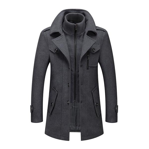 Herren Retro Doppelkragen Wollmantel 52685926X