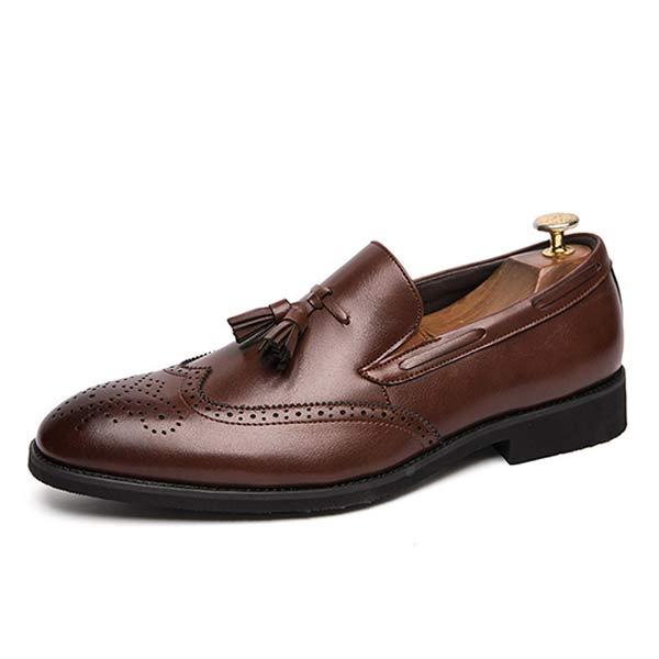 Mens Slip-On Fringed Leather Shoes 68890437 Brown / 6 Shoes
