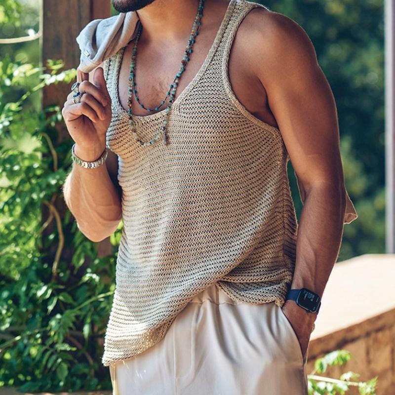Camiseta sin mangas de punto de color liso informal para hombre 55936533Y