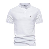 Men's Casual Cotton Stand Collar Solid Color Slim Short Sleeve Polo Shirt 95058725M