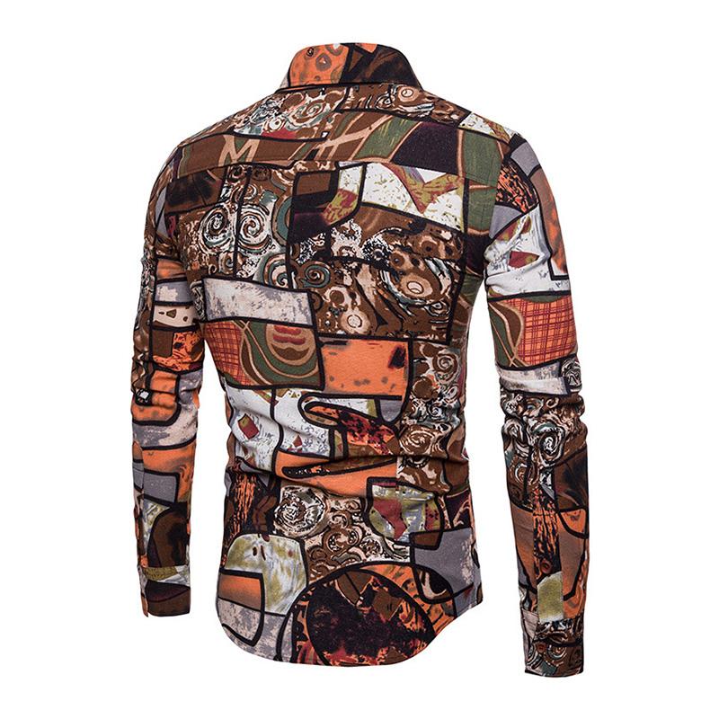 Camicia a maniche lunghe slim con stampa etnica vintage da uomo 52004520M