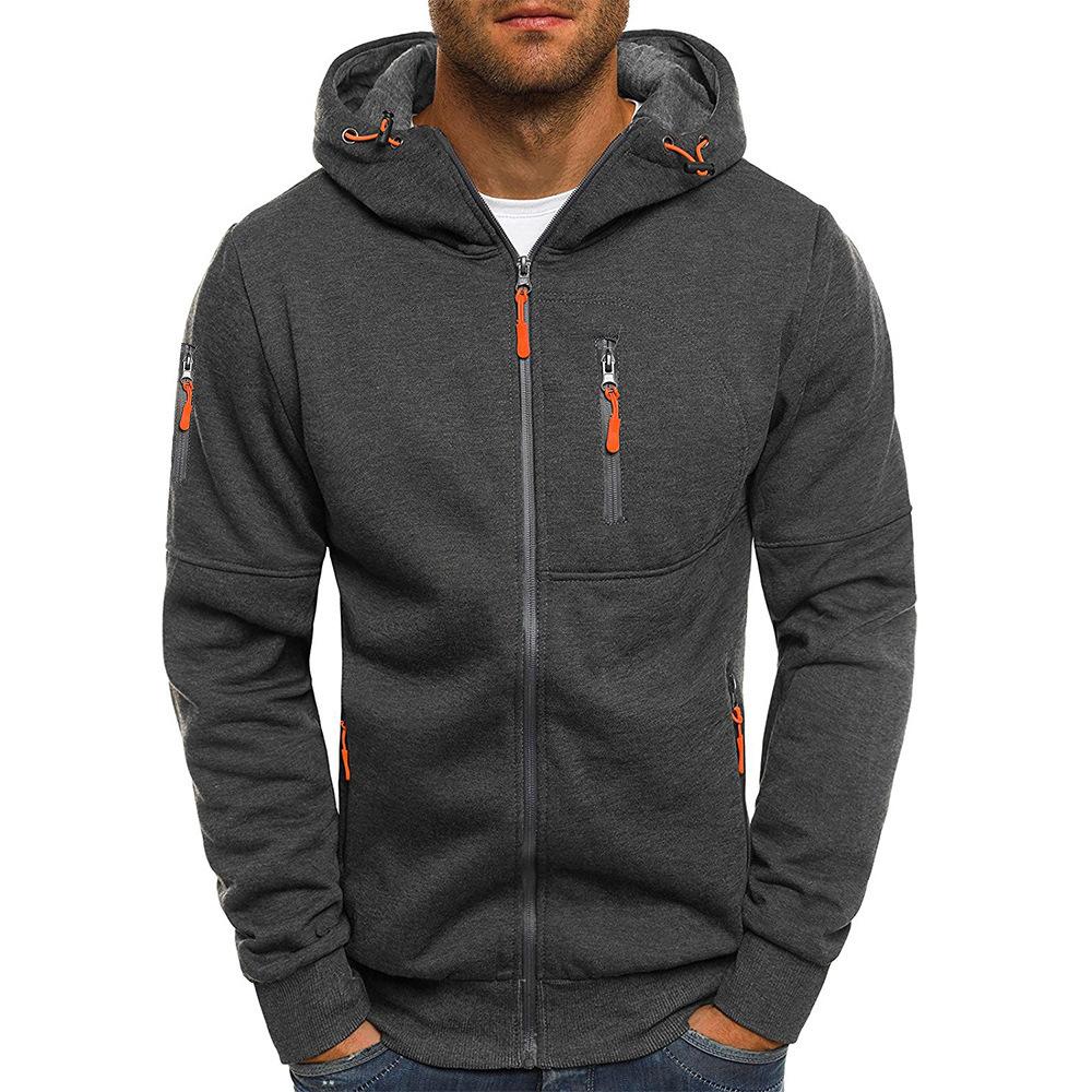 Herre fritidsjakke i bomullsblanding med glidelås, hette Slim Fit sportsjakke 87031331